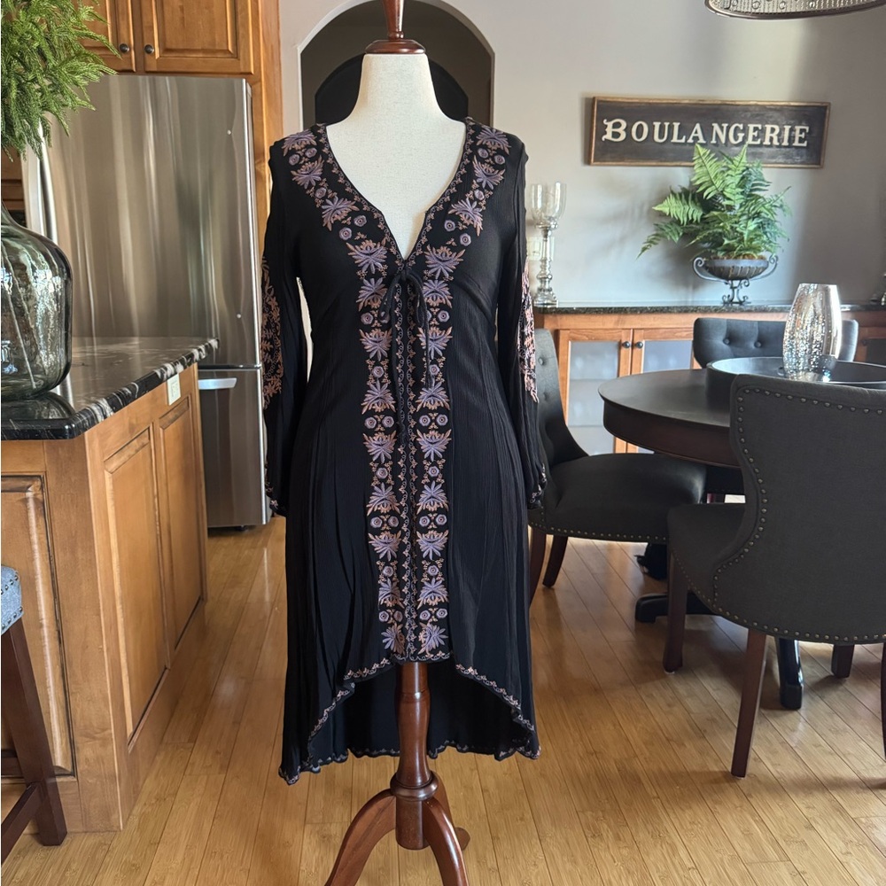 Embroidered Black and Purple Women's Dress